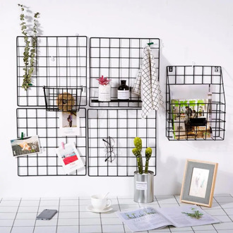 Nordic Metal Mesh Grid DIY Wall Photos Frame Postcards Wall Art Display Mesh Organizer Pictures Frame Holder Storage Home Decor