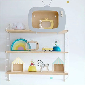 Nordic Metal Wall Shelf Wall Decor Shelf Kids Room Wooden Hanging Shelf 3 Tier Wall Display Rack DIY Wall Decoration Holder Pink