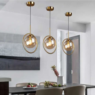 Nordic Modern Golden Ring Glass Ball Pendant Lighting minimalist design for Kitchen Living room Bedroom Home Decor