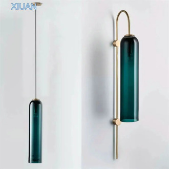Nordic Modern Hanging Ceiling Lamp Blue Glass Lampshade E27 LED Interior Wall Light for Bedside Bedroom Dining Table Living Room