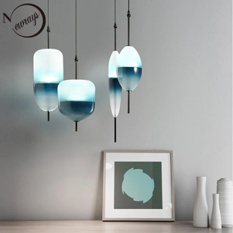 Nordic modern teardrop-shaped blue glass pendant light LED art deco simple white hanging lamp for living room restaurant kitchen