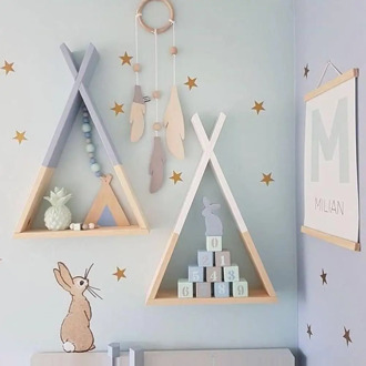 Nordic Nursery Wooden X Hanging Storage Rack For Kids Room Decor Need Assemble by yourself Kids Room Decor Wood Shelf Wall Rack