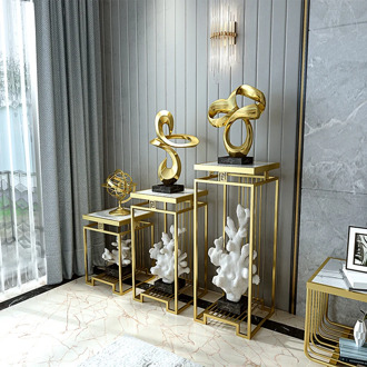 Nordic Plating Gold Wrought Iron Flower Stand Home Living Room Office Hotel Decor Indoor Floor Marble Storage Flower Pot Rack
