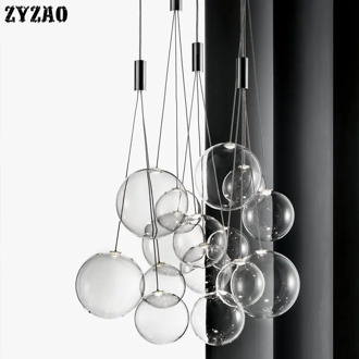 Nordic Restaurant Modern Simple Pendant Lamp Living Room Staircase Home Decor Pendant Lights Creative Glass Ball Hanging Lights