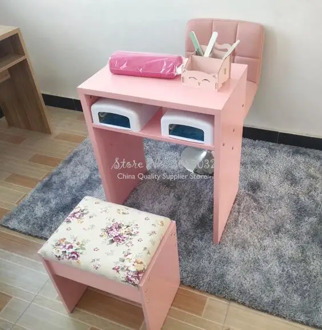 Nordic Simple Solid pink and white Color Durable Single Double Manicure Desk Desk Chair Particle Board 60x40x75cm