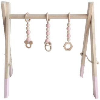 Nordic Stijl Baby Gym Speel Frame Houten Baby Nursery Zintuiglijke Ring-Pull Speelgoed L9CD Roze