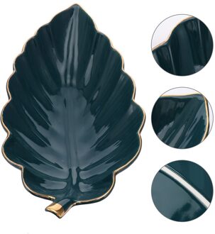 Nordic Stijl Bladvorm Keramische Opslag Sieraden Display Lade Woondecoratie donker groen