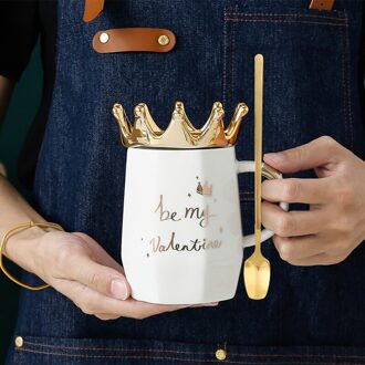 Nordic Stijl Crown Cup Ins Lepel Koffie Mok Creatieve Keramische Water Melk Mok Cartoon Kroon Ontbijt Kopjes Meisje 1