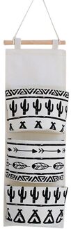 Nordic Stijl Drie-grids Katoen Linnen Opknoping Opbergtas Wandmontage Garderobe Opknoping Zak Muur Pouch Cosmetische Speelgoed Organizer