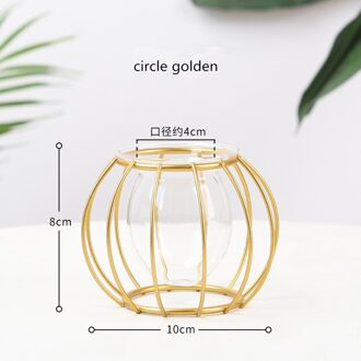 Nordic Stijl Gouden Zwart Glas Hydrocultuur Ijzer Lijn Bloem Vaas Metal Plant Houder Vazen Ornament Moderne Home Decor circle gouden