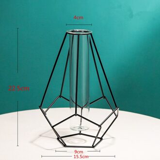 Nordic Stijl Iron Art Vaas Plant Bloem Vaas Glazen Buis Fles Stand Rack Metal Plant Houder Ornament Home Decoratie Geometric zwart