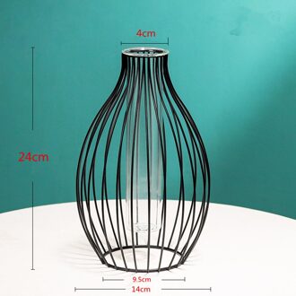 Nordic Stijl Iron Art Vaas Plant Bloem Vaas Glazen Buis Fles Stand Rack Metal Plant Houder Ornament Home Decoratie Lantern vorm zwart