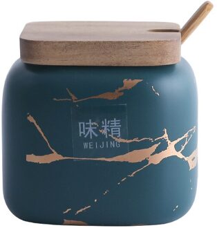 Nordic Stijl Marmeren Patroon Keramische Keuken Accessoires Kruiden Tank Set Zoutvaatje Kruidkruik Set Met Bamboe Houten Deksels groen 1stk