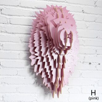 Nordic Stijl Woondecoratie Hout Leeuwenkop Muur Opknoping Voor Art Wanddecoratie Hout Dieren Hoofd Ambachten Voor Moderne Thuis Decor H roze