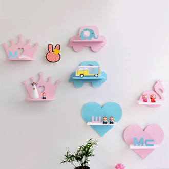 Nordic Style Children Kids Room Wall Decoration Rack Pink Crown Car Flamingo Wooden Shelf Ornaments Dispaly Nursery Home Decor