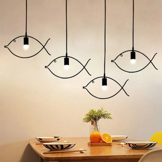 Nordic Style Fish Shape Iron Lamp Pendant Lights Kitchen Modern Minimalist Geometric Hanging Lamp Home Lighting Fixtures