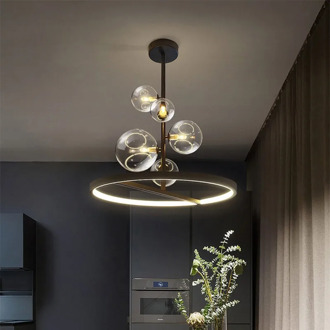 Nordic Style LED Chandelier Ring Glass Ball Black Dining Living Room Bar Bedroom Ceiling Pendant Lamps Home Decoration Lighting