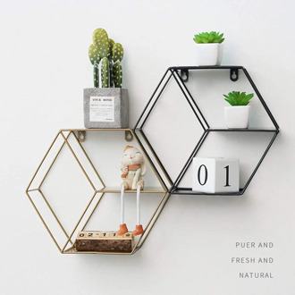 Nordic Style Metal Decorative Shelf Hexagon storage holder rack Shelves Home wall Decoration Potted ornament holder rack