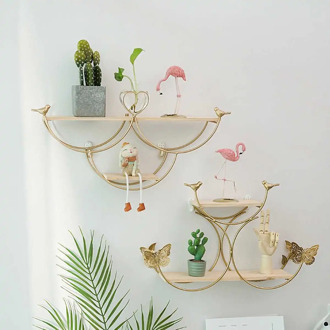 Nordic Style Metal Wall Shelf Wall Mounted Storage Rack Decorative Shelf Double Layer Solid Iron Home Livingroom Bathroom Decor