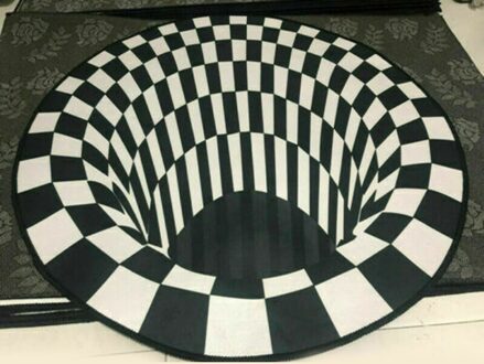 Nordic Tapijt Slaapkamer Tapijten Zwart Wit Grid Printing 3D Illusion Vortex Bodemloze Gat Kristal Fluwelen Tapijten Voor Woonkamer 400mm x 600mm