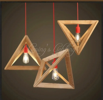 Nordic Triangle Chandelier Art Cafe Wood Wooden E27 Pendant Ceiling Hanging Lighting Fixture Restaurant Bar Coffee Shop Dining