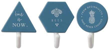 Nordic Wind Creatieve Eenvoudige Haak Slaapkamer Badkamer Plastic Haak Gratis Nagels Geen Spoor Haak Gratis Punch 3 Pack blauw