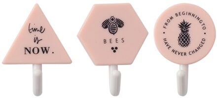 Nordic Wind Creatieve Eenvoudige Haak Slaapkamer Badkamer Plastic Haak Gratis Nagels Geen Spoor Haak Gratis Punch 3 Pack roze