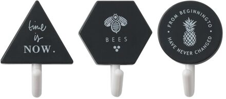 Nordic Wind Creatieve Eenvoudige Haak Slaapkamer Badkamer Plastic Haak Gratis Nagels Geen Spoor Haak Gratis Punch 3 Pack zwart