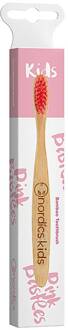 Nordics tandenborstel junior 17 cm bamboe/nylon bruin/roze