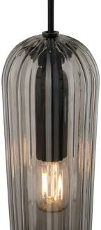 Nordlux Hanglamp Miella, 3-lamps, geribbeld glas, rook/zwart rookgrijs, zwart