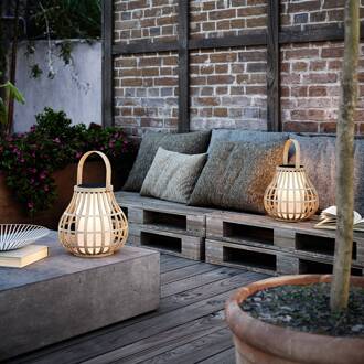 Nordlux LED solar-sfeerlamp Leo van bamboehout licht hout, wit