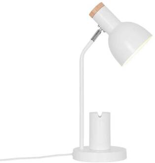 Nordlux Tafellamp Devone, wit, hoogte 43 cm, metaal wit, licht hout
