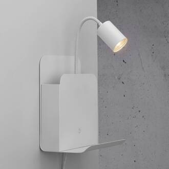 Nordlux Wandlamp Roomi met legbord en USB, wit