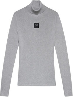 Noroton Shiny Turtleneck Ski Sweater Dames L/40 Zilver