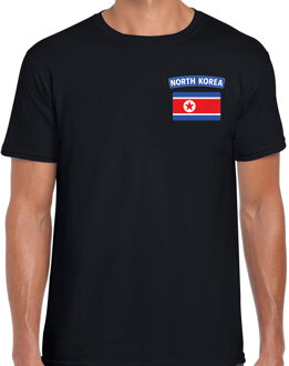 North-Korea / Noord-Korea landen shirt met vlag zwart voor heren - borst bedrukking S