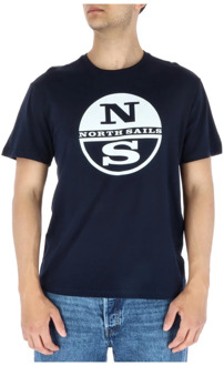North Sails Blauw Print T-shirt North Sails , Blue , Heren - Xl,M