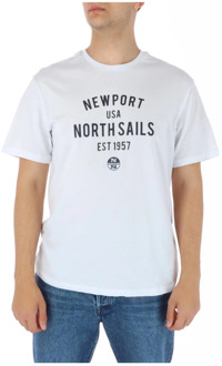North Sails Witte korte mouw T-shirt North Sails , White , Heren - Xl,L,M,S