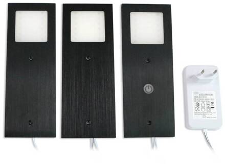 Nortra LED meubelverlichting SetE van 3 zwarte lampen