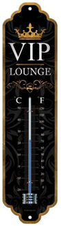 Nostalgic Art Binnen/buiten thermometer - VIP Lounge - Zwart/goud - metaal - 28 x 6.5 cm