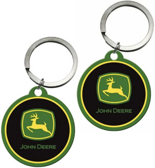 Nostalgic Art Sleutelhanger Tractor/trekker thema - 2x -?John Deere?- 4,5 x 6 cm - staal/epoxy