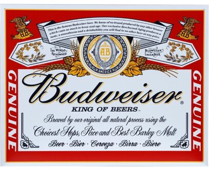 Nostalgic Art wandbord/muurplaatje - Metaal - Budweiser - bier - Metalen wandbordjes Multikleur