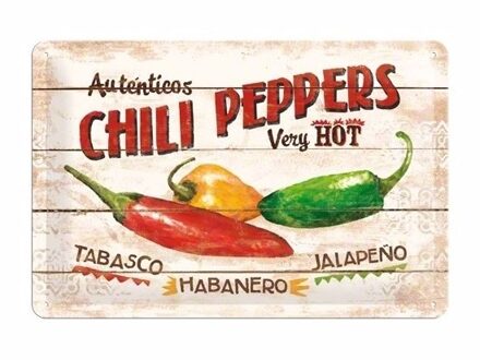 Nostalgic Art wandbord/muurplaatje - Metaal - Chili Pepers - 20 x 30cm - Mancave - Keuken