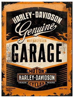 Nostalgic Art wandbord/muurplaatje - metaal - Harley Davidson Garage?- 30 x 40 cm - Mancave Multi