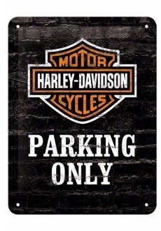 Nostalgic Art wandbord/muurplaatje - metaal - Harley Davidson Parking Only - 15 x 20 cm - Mancave