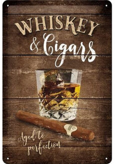 Nostalgic Art wandbord/muurplaatje - metaal - Whisky and Cigars?- 20 x 30 cm - Mancave