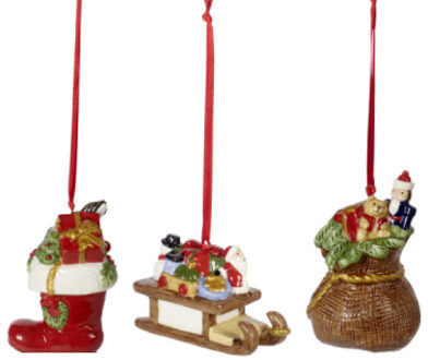 Nostalgic Ornaments Cadeaus 3st Blauw / Wit / Zwart / Rood / Groen / Bruin / Goud