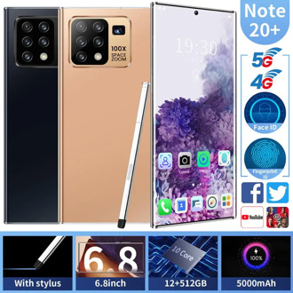 Note 20+ Universal 5G LET Cellphones 6.8 inch 8GB+512GB Android10 Smartphones HD Five Camera Dual SIM Mobile Phone with TouchPen