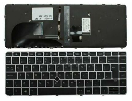 Notebook keyboard for HP EliteBook 745 840 G3 G4 with pointstick backlit frame silver big 'Enter' - small