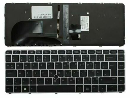 Notebook keyboard for HP EliteBook 745 840 G3 G4 with pointstick backlit frame silver big 'Enter'