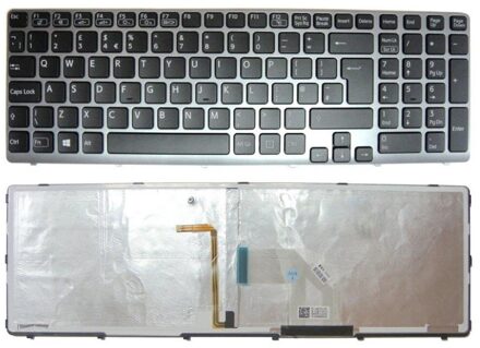 Notebook keyboard voor Sony SVE15 SVE17, backlit, zwarte toetsen met grijs frame, UK-Versie - small